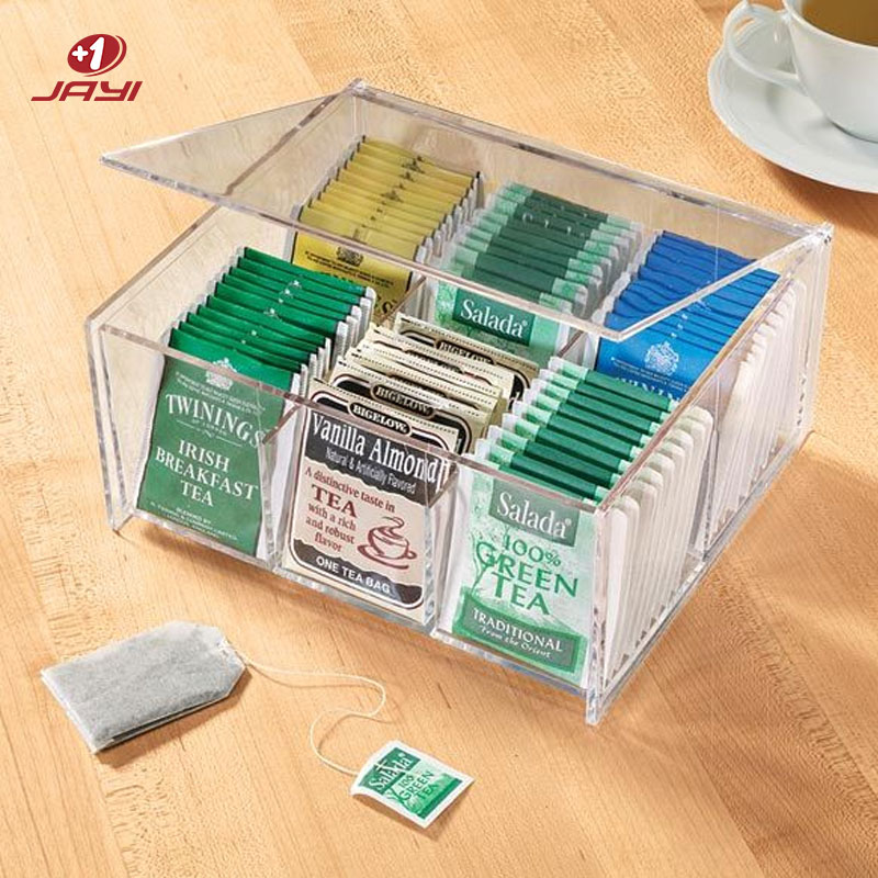 caja de almacenamiento de bolsitas de té de acrílico